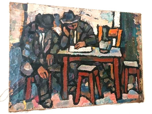 Huile sur toile de Ferruccio Ferri - Années 1930 - « Hommes endormis » de la période de Syracus