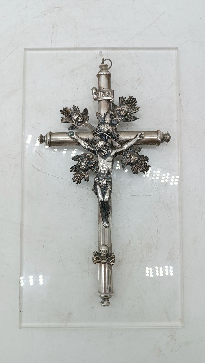 Christ Avec Croix - Argent Italie 19ème Siècle H.27 CM