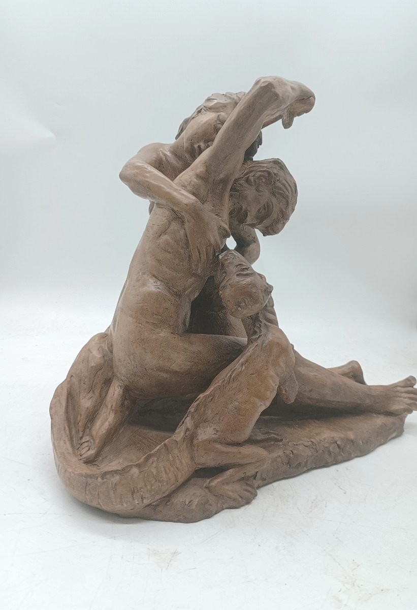Sculpture En Terre Cuite Première Moitié Du 20ème Siècle Scène Mythologique-photo-2