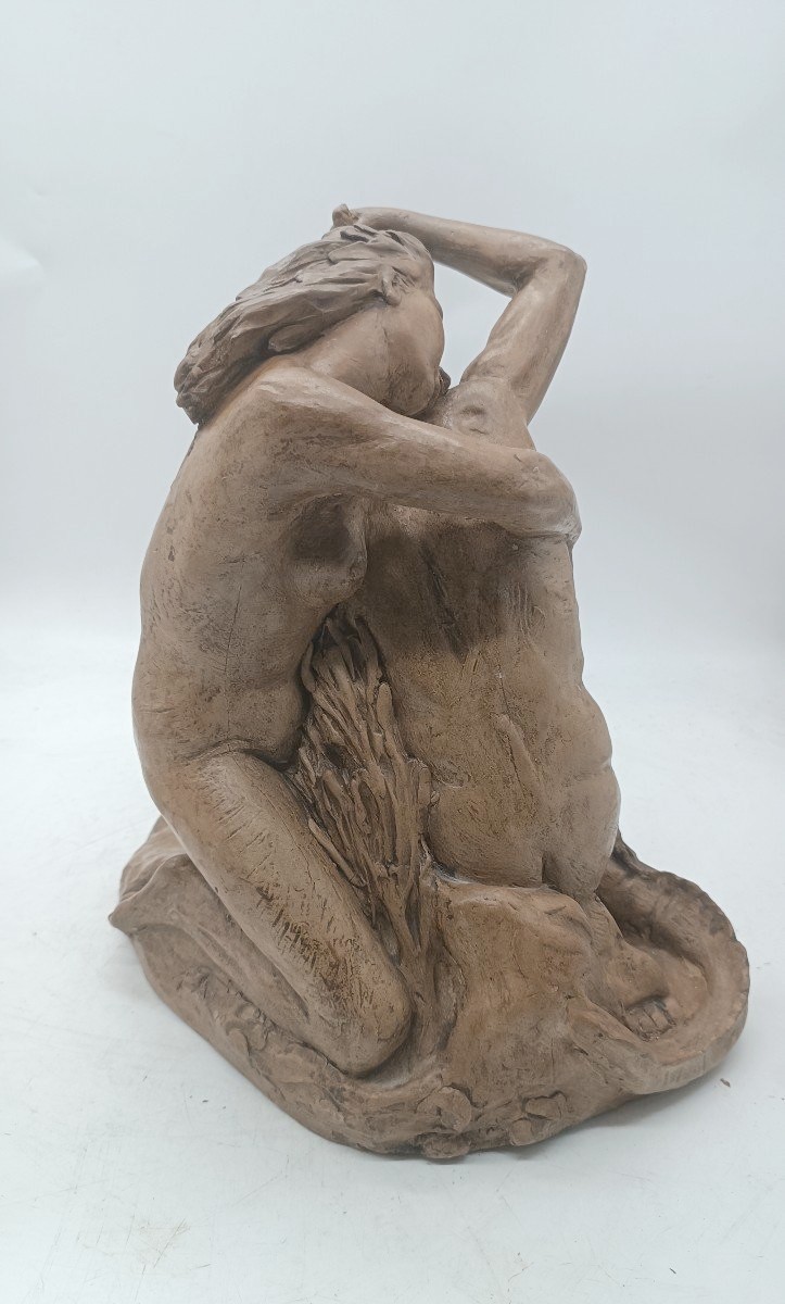 Sculpture En Terre Cuite Première Moitié Du 20ème Siècle Scène Mythologique-photo-3