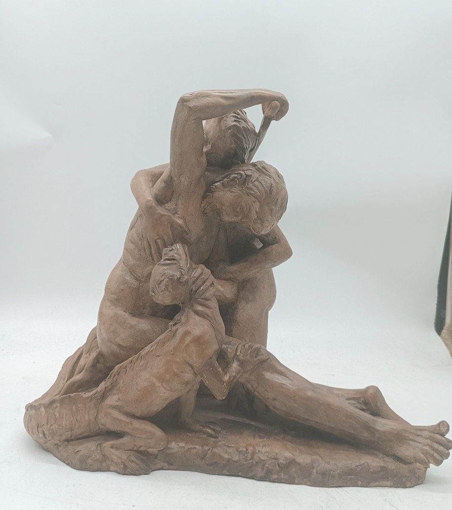 Sculpture En Terre Cuite Première Moitié Du 20ème Siècle Scène Mythologique-photo-4