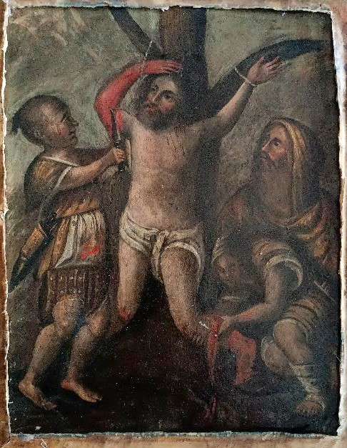 Peinture ancienne sur cuivre - XVIIIe siècle - Martyre de saint Barthélemy-photo-4