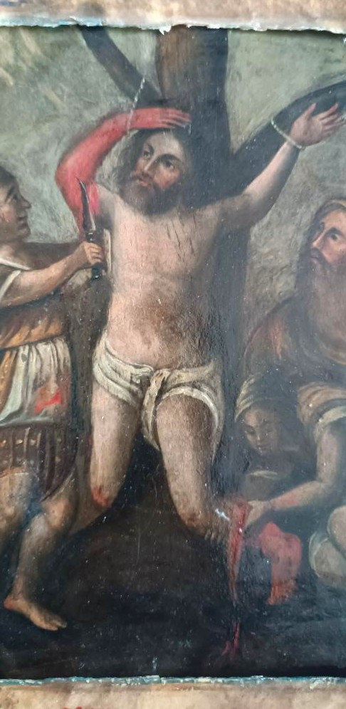 Peinture ancienne sur cuivre - XVIIIe siècle - Martyre de saint Barthélemy-photo-5