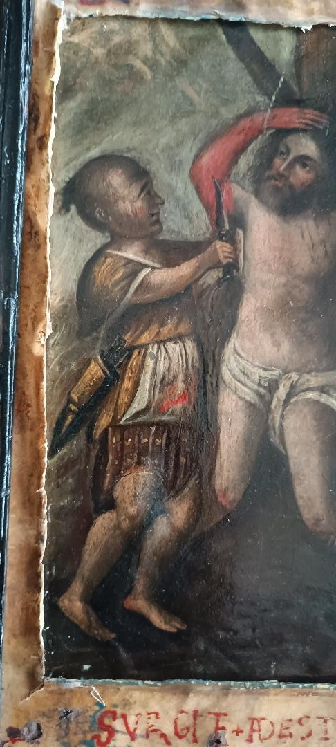 Peinture ancienne sur cuivre - XVIIIe siècle - Martyre de saint Barthélemy-photo-7
