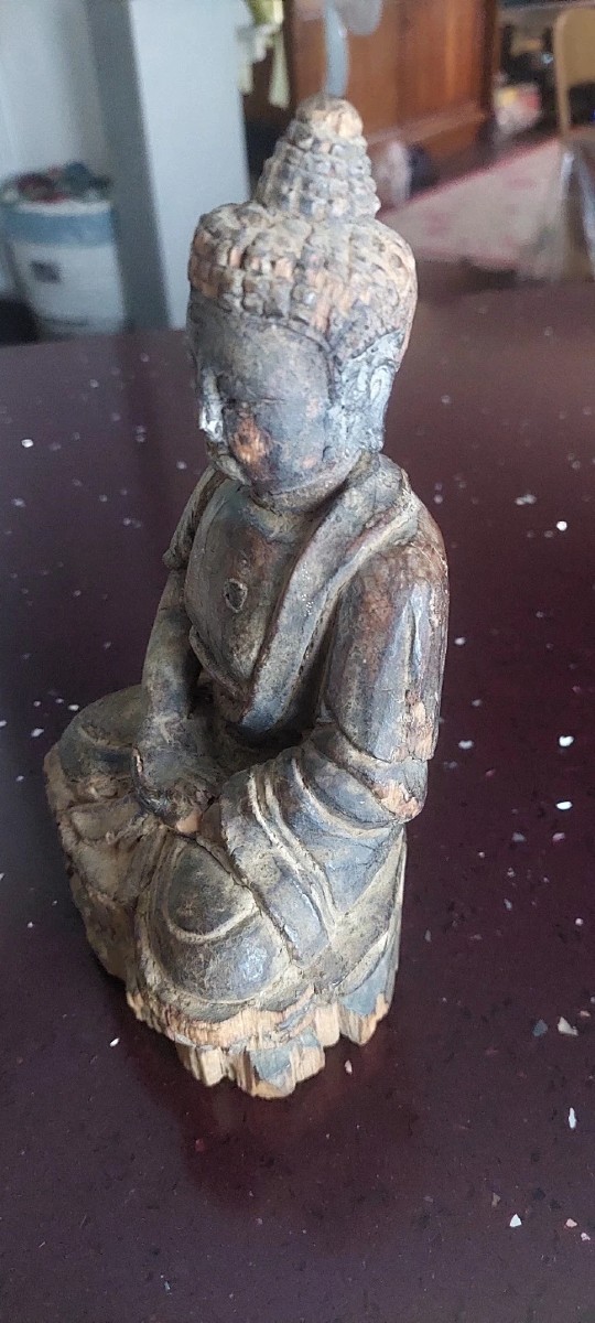 Antique Wooden Sculpture Of A Buddha, 18th Century, China, Qing Period-photo-4