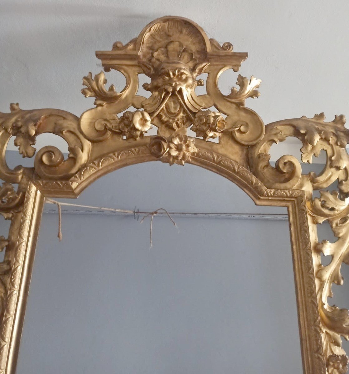 Imposante Console Avec Miroir - Bois Doré - Première Moitié Du XIXe Siècle - Toscane-photo-1