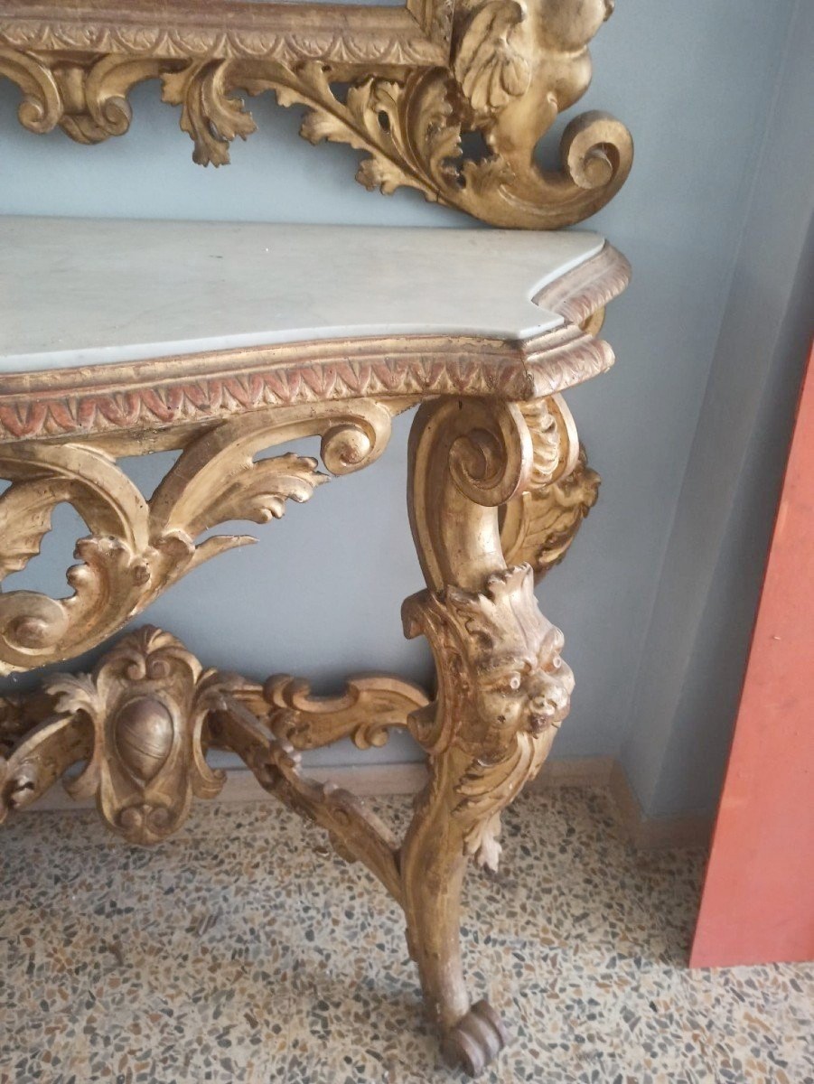 Imposante Console Avec Miroir - Bois Doré - Première Moitié Du XIXe Siècle - Toscane-photo-4