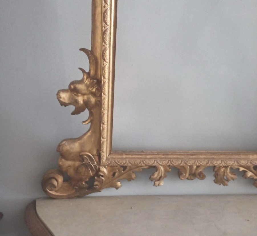 Imposante Console Avec Miroir - Bois Doré - Première Moitié Du XIXe Siècle - Toscane-photo-5