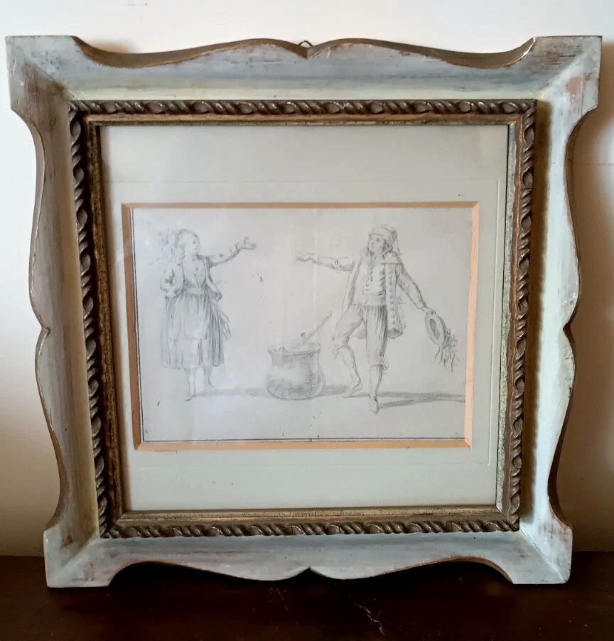 Ancient Drawing Depicting Scenes From Popular Italian Costumes, 19th Century-photo-2