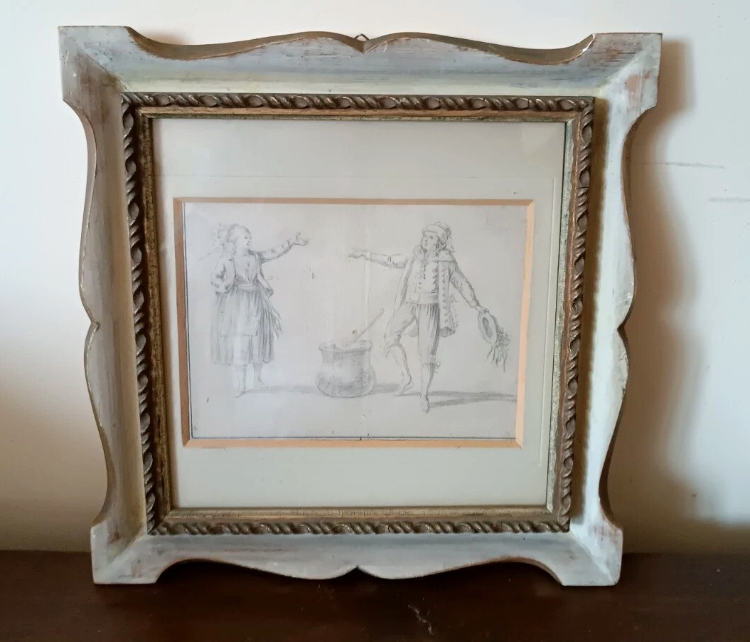 Ancient Drawing Depicting Scenes From Popular Italian Costumes, 19th Century