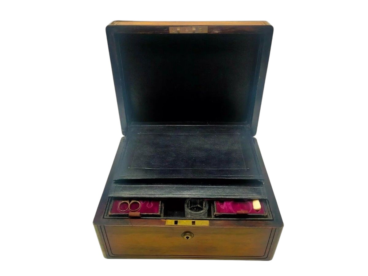 Antique Makeup Chest Writing Desk Sewing Chest Wooden Box 19th Century