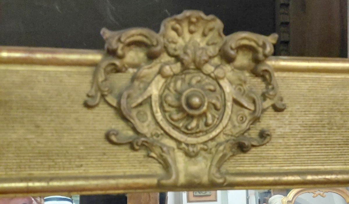 Beau Miroir Ancien En Bois Et Pastille Dorée XIX siecle-photo-2