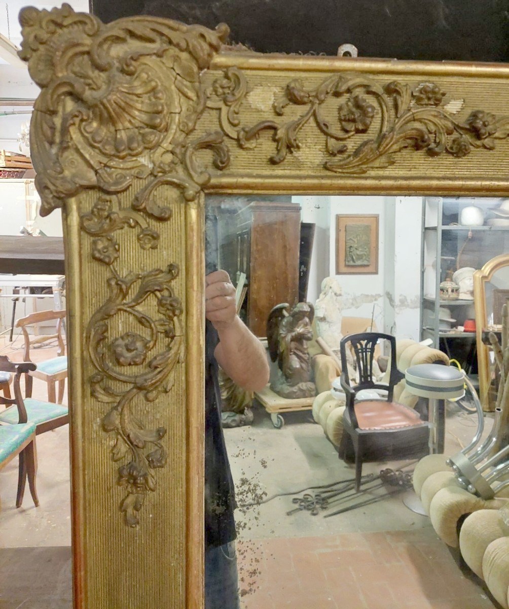 Beau Miroir Ancien En Bois Et Pastille Dorée XIX siecle-photo-3