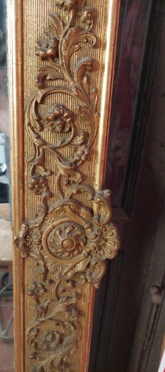 Beau Miroir Ancien En Bois Et Pastille Dorée XIX siecle-photo-4