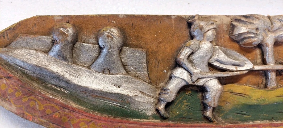 Ancient Fragment Of A 19th Century Sicilian Carved Wood Cart-photo-1