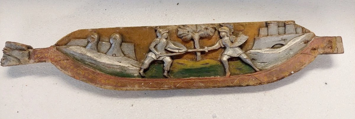 Ancient Fragment Of A 19th Century Sicilian Carved Wood Cart