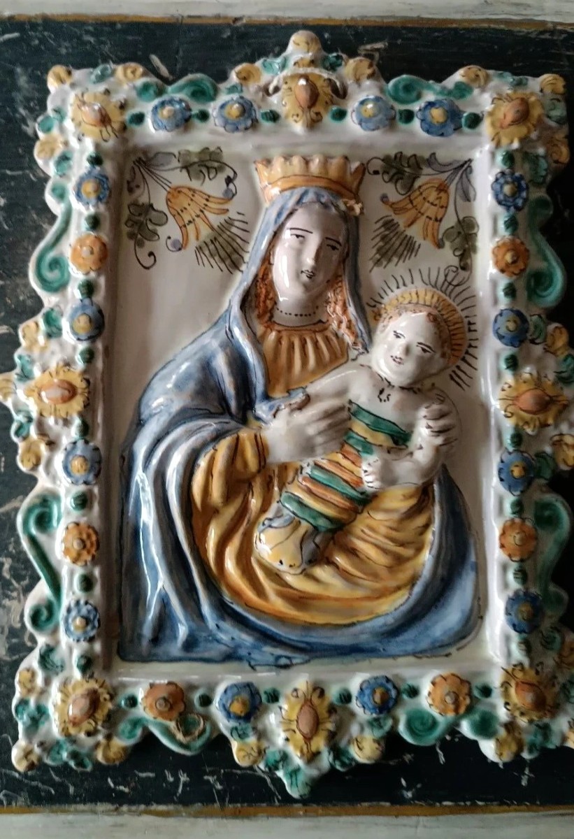 Majolica Plaque Madonna With Child-photo-1