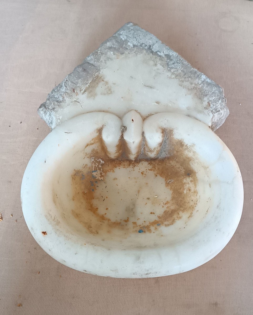 Bénitier Ancien En Marbre Baroque Italien