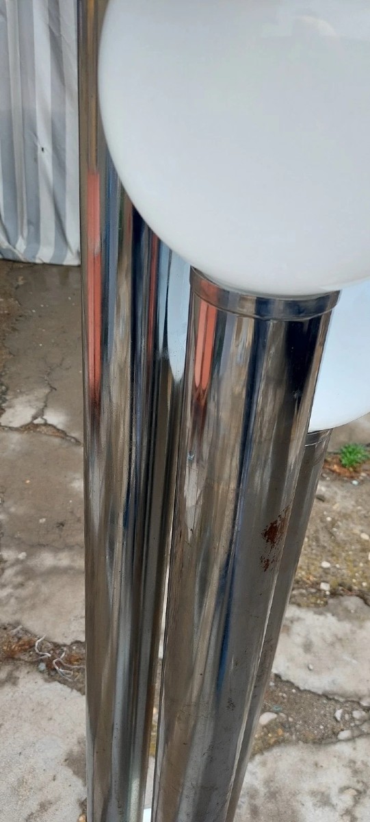 Italian Floor Lamp, 1970s Metal And Opaline Glass Design-photo-4