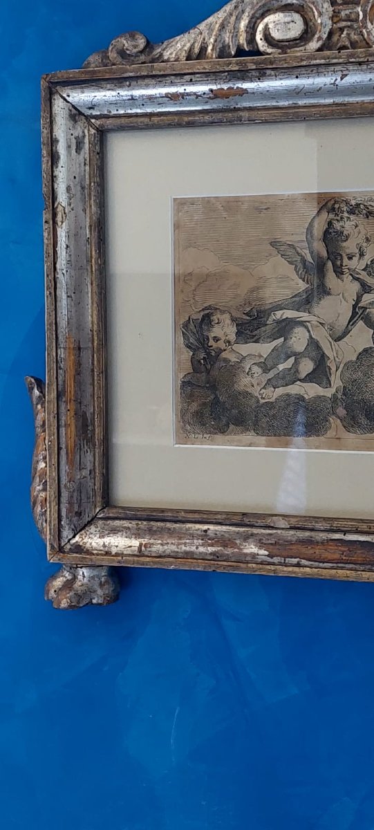 Antique Silver Wooden Frame Early 19th Century Cherubini Engraving-photo-4