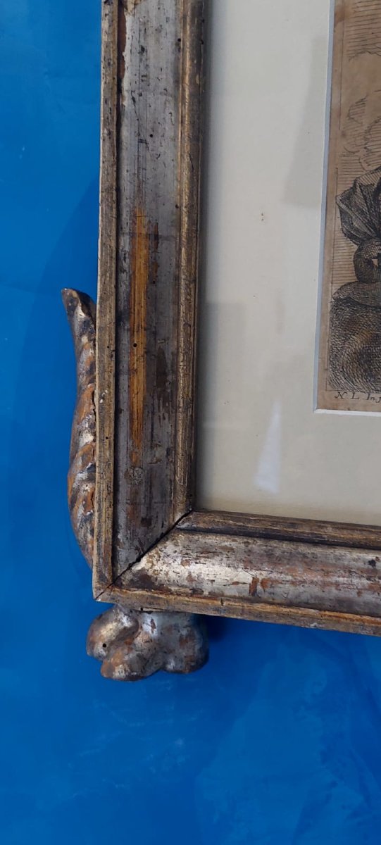 Antique Silver Wooden Frame Early 19th Century Cherubini Engraving-photo-2