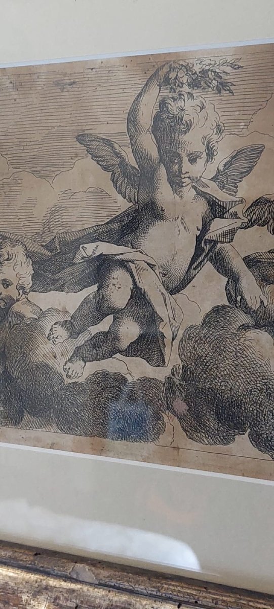 Antique Silver Wooden Frame Early 19th Century Cherubini Engraving-photo-3