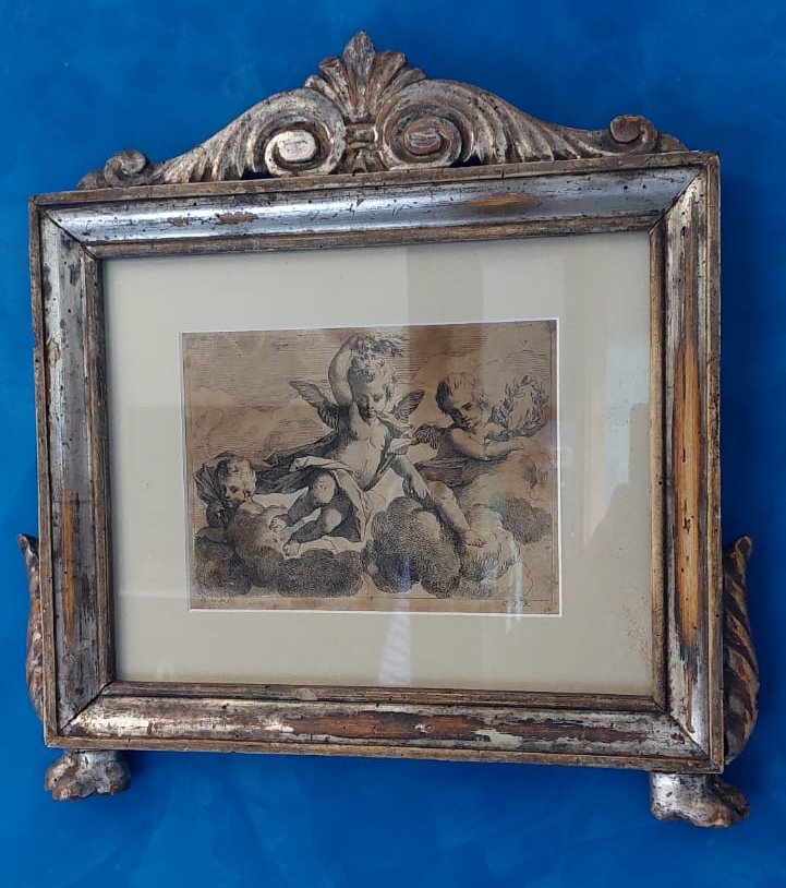 Antique Silver Wooden Frame Early 19th Century Cherubini Engraving-photo-6