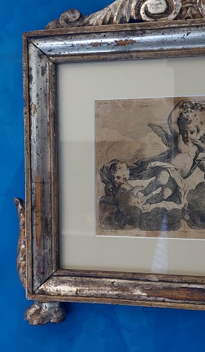 Antique Silver Wooden Frame Early 19th Century Cherubini Engraving-photo-8