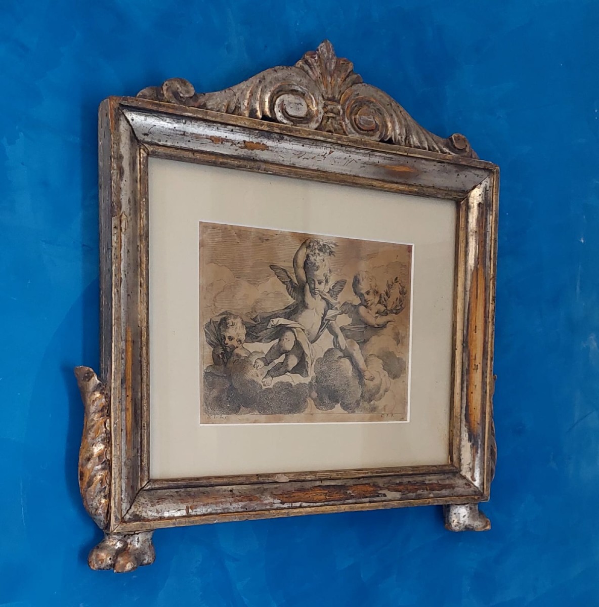 Antique Silver Wooden Frame Early 19th Century Cherubini Engraving