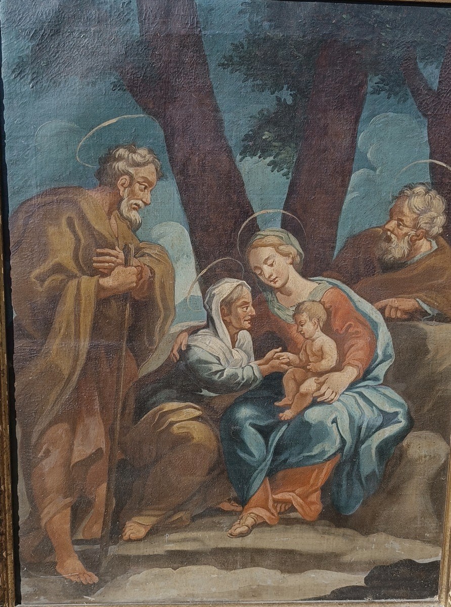 Peinture Ancienne à l'Huile Sur Toile - Sainte Famille - Ecole Italienne 18ème Siècle-photo-4