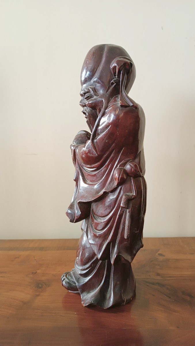 Sculpture chinoise en bois du début du XXe siècle - Essai -h.42 cm-photo-3