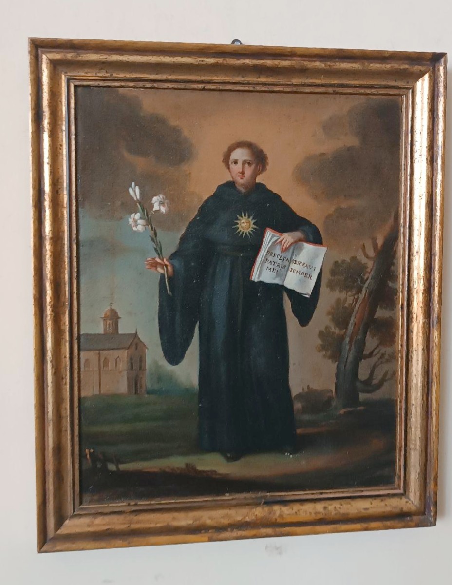 Peinture à l'huile sur toile ancienne - XVIIIe siècle - SAINT NICOLAS DE TOLENTINO-photo-2