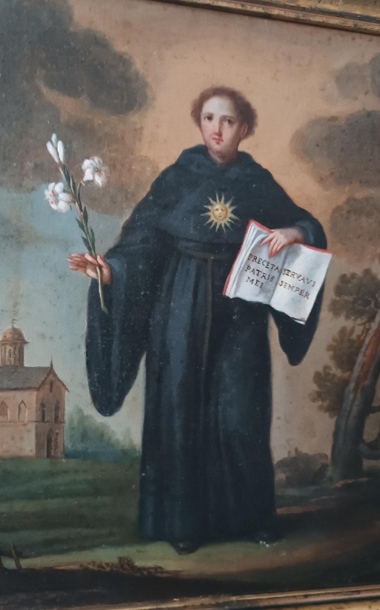 Peinture à l'huile sur toile ancienne - XVIIIe siècle - SAINT NICOLAS DE TOLENTINO-photo-4