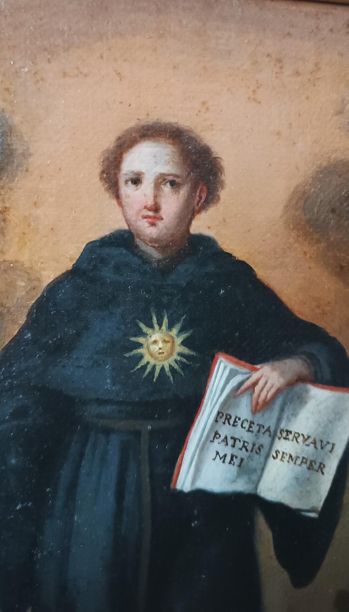 Peinture à l'huile sur toile ancienne - XVIIIe siècle - SAINT NICOLAS DE TOLENTINO-photo-1