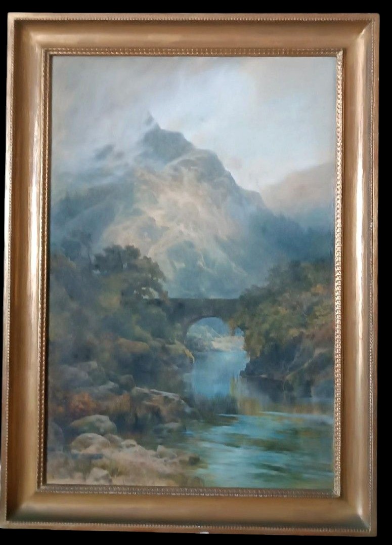 Grand aquarelle - Paysage datée de 1887 par EDMUND PHIPPS -