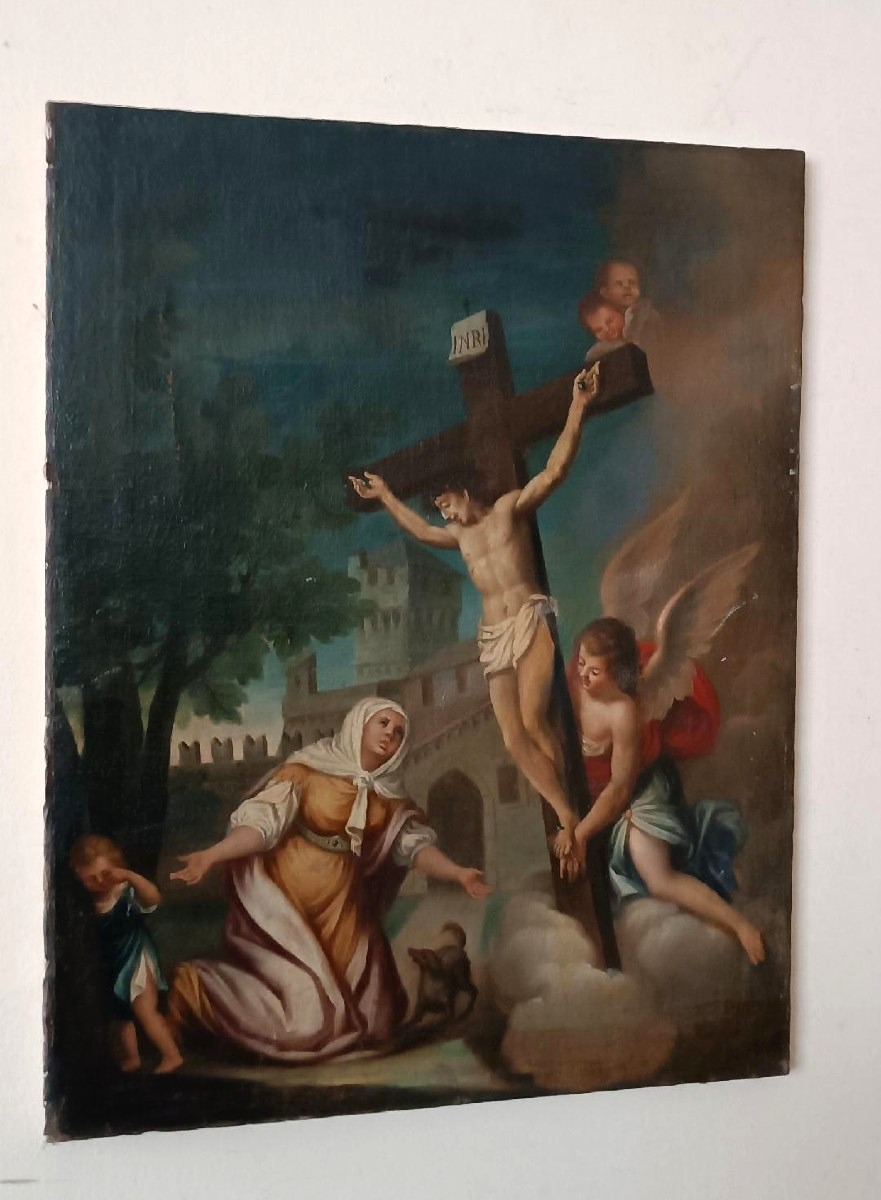 Tableau ancien - huile sur toile - L'EXTASE DE SAINTE MARGHERITA DE CORTONA - École italienne d-photo-2