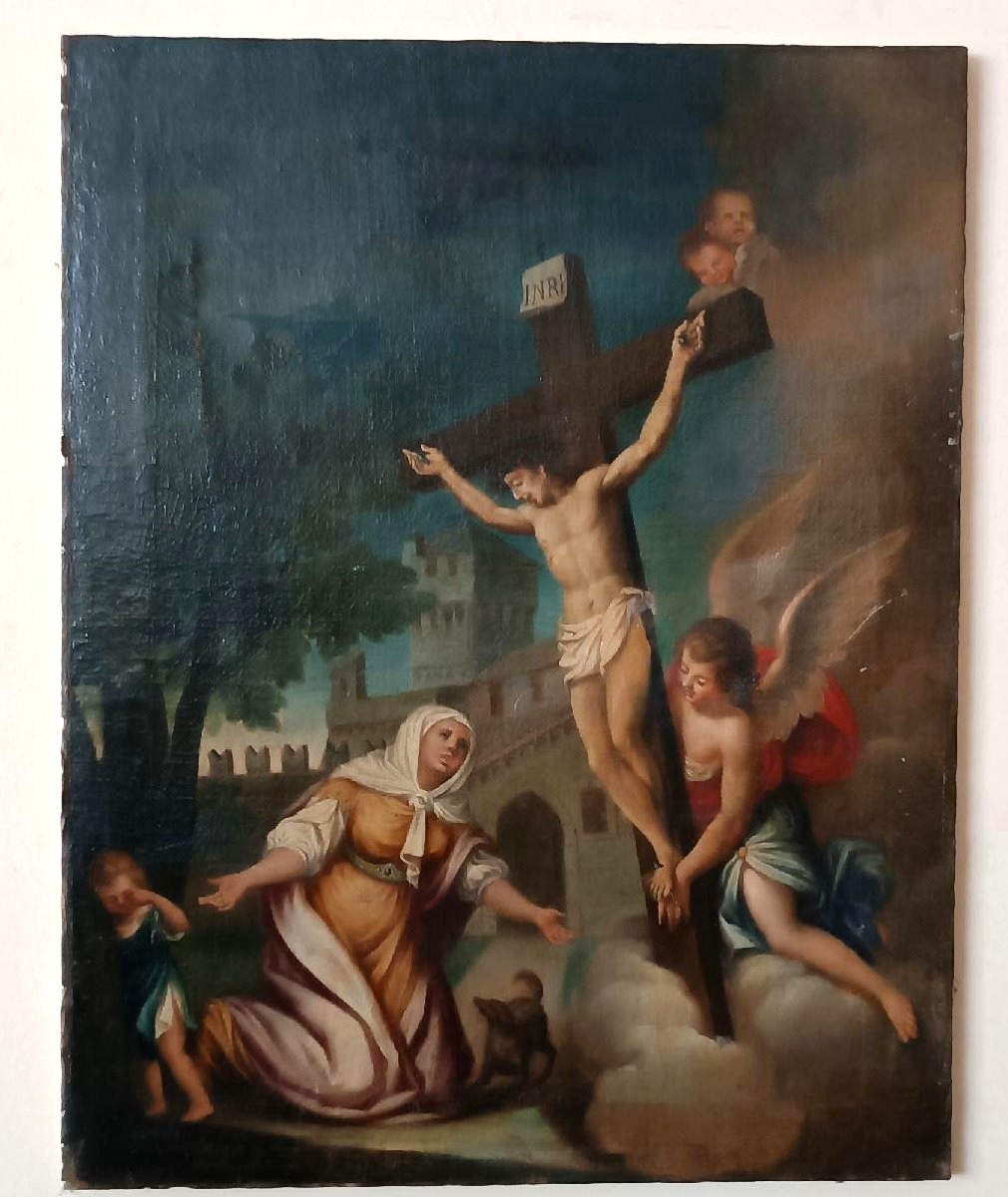 Tableau ancien - huile sur toile - L'EXTASE DE SAINTE MARGHERITA DE CORTONA - École italienne d-photo-3