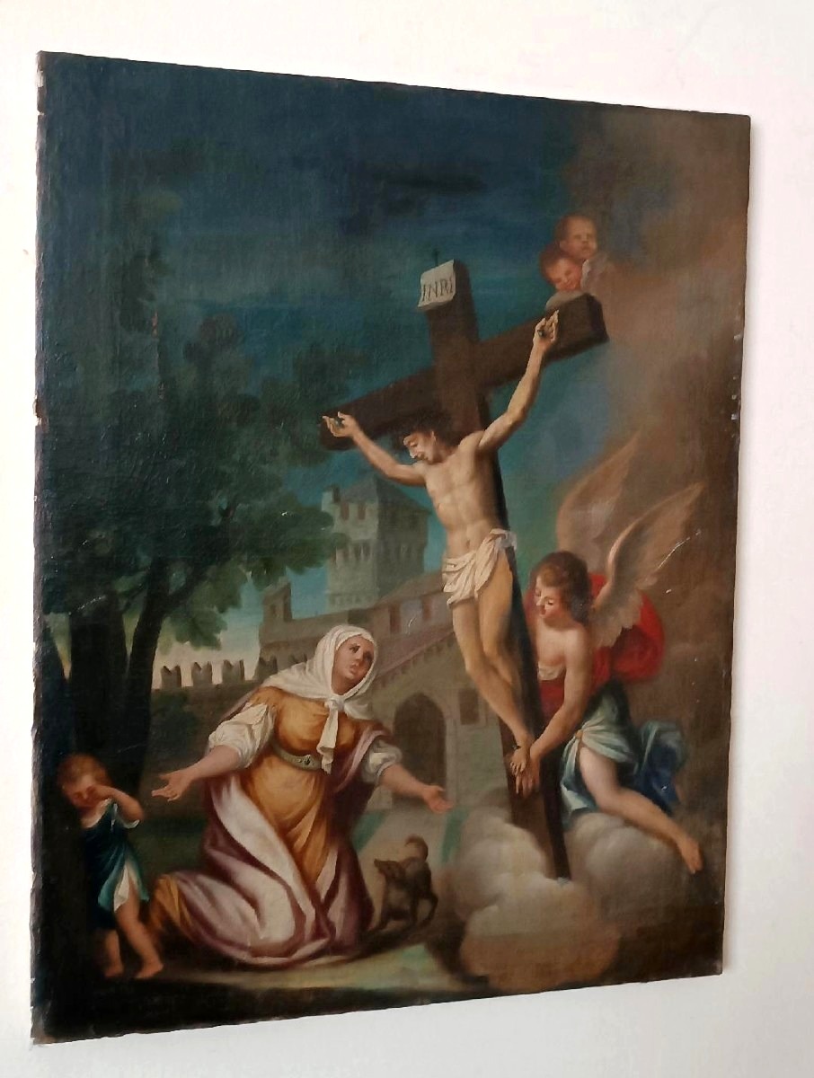 Tableau ancien - huile sur toile - L'EXTASE DE SAINTE MARGHERITA DE CORTONA - École italienne d-photo-4