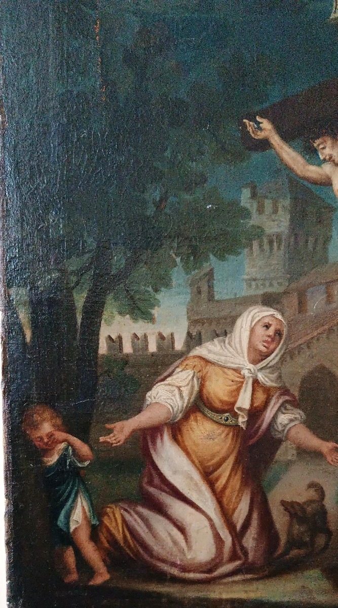 Tableau ancien - huile sur toile - L'EXTASE DE SAINTE MARGHERITA DE CORTONA - École italienne d-photo-1