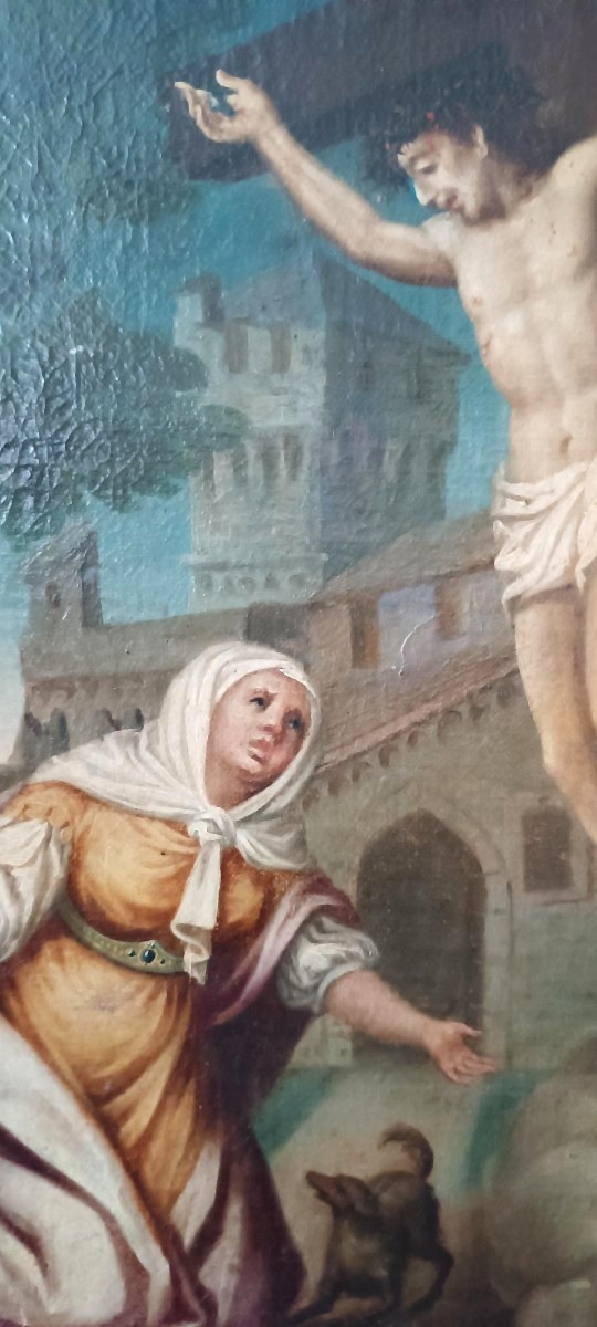 Tableau ancien - huile sur toile - L'EXTASE DE SAINTE MARGHERITA DE CORTONA - École italienne d-photo-4