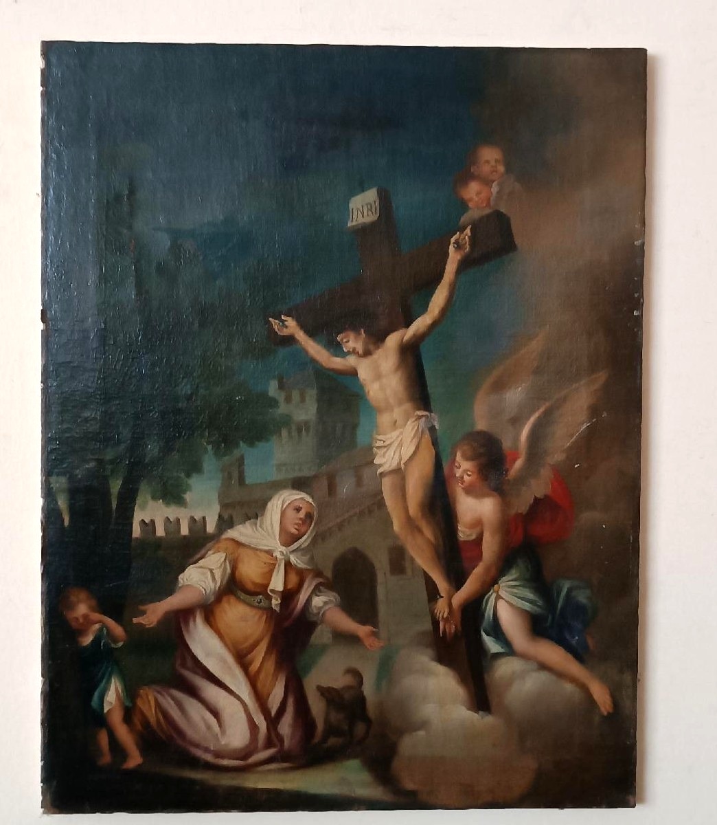 Tableau ancien - huile sur toile - L'EXTASE DE SAINTE MARGHERITA DE CORTONA - École italienne d-photo-8