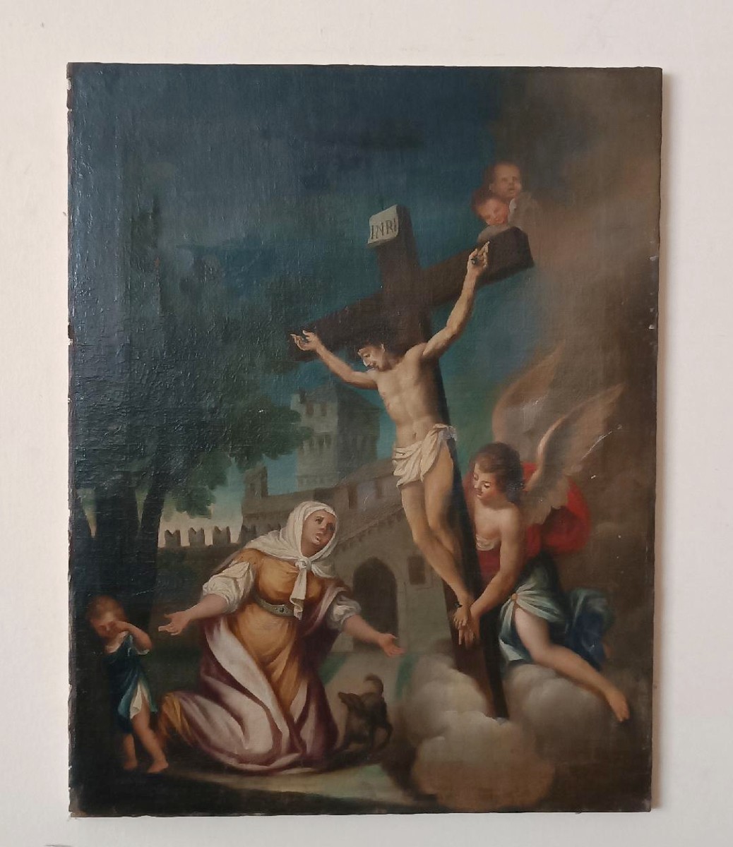 Ancient Painting - Oil On Canvas - Crucifixion - Italian School 18th Century