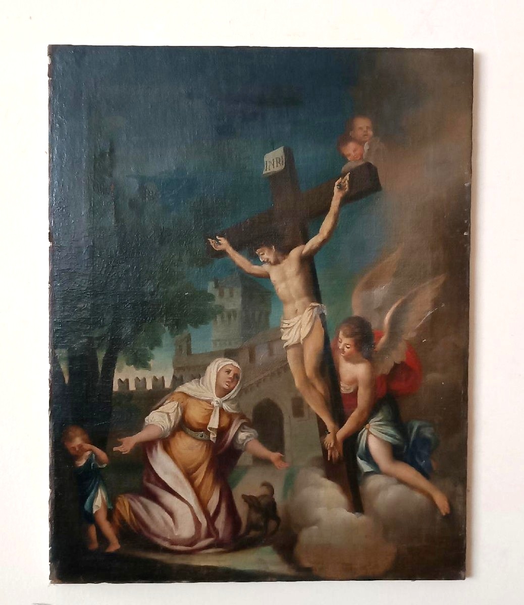 Tableau ancien - huile sur toile - L'EXTASE DE SAINTE MARGHERITA DE CORTONA - École italienne d