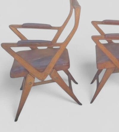 Ensemble de fauteuils en chêne et cuir, design années 50, original-photo-3