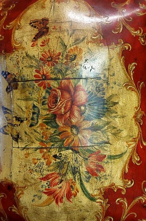 18th-century Venetian-style Rounded Work Table Painted With Floral Motif, 20th Century-photo-4
