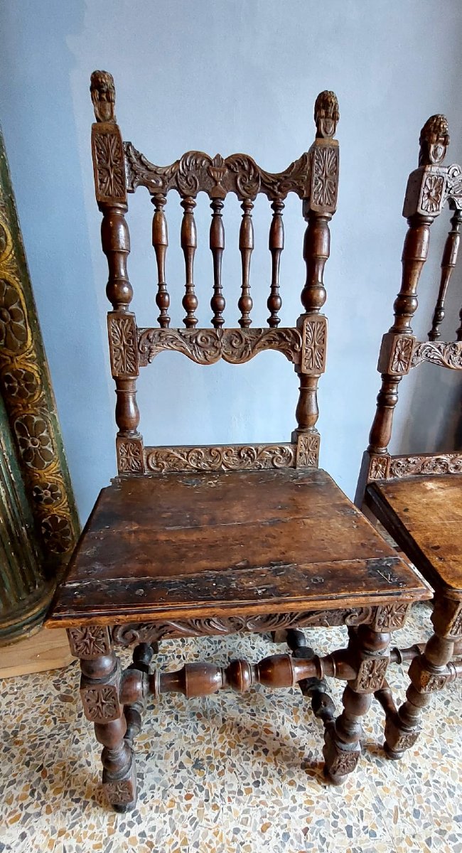 Rare Pair Of Carved Chairs, Italian Manufacture From The 17th Century-photo-5