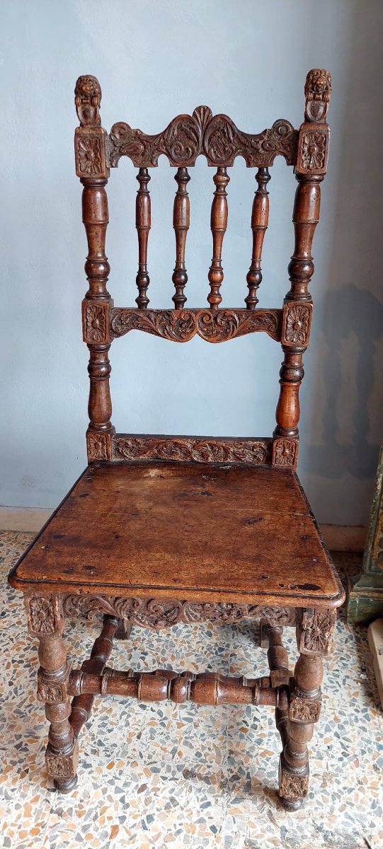 Rare Pair Of Carved Chairs, Italian Manufacture From The 17th Century-photo-6