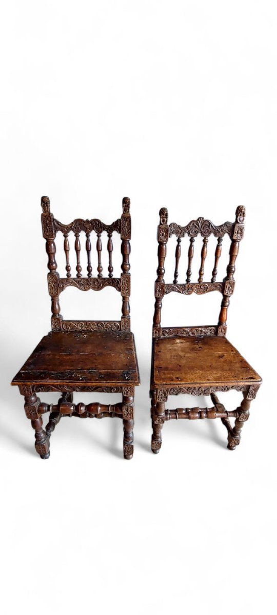 Rare Pair Of Carved Chairs, Italian Manufacture From The 17th Century-photo-8