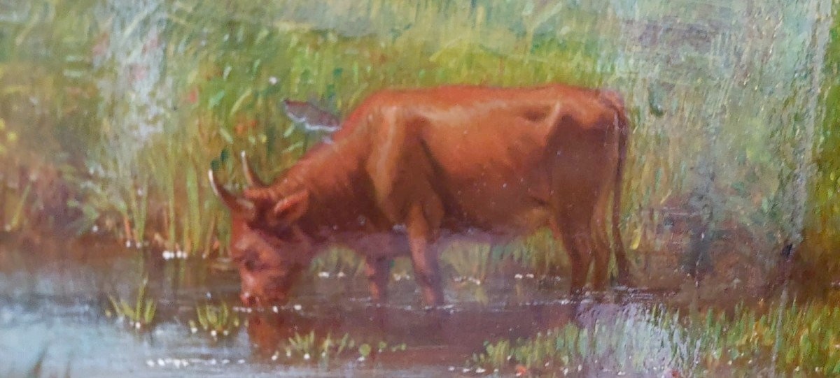 Oil Painting On Panel - Cows - 19th Century-photo-4