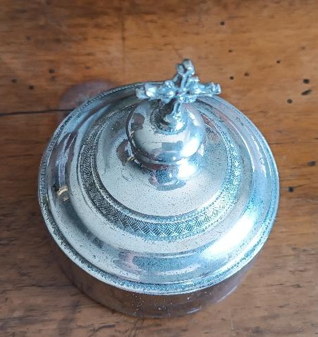 Antique Silver-plated Brass Pyx For Holding Wafers, Early 20th Century-photo-3